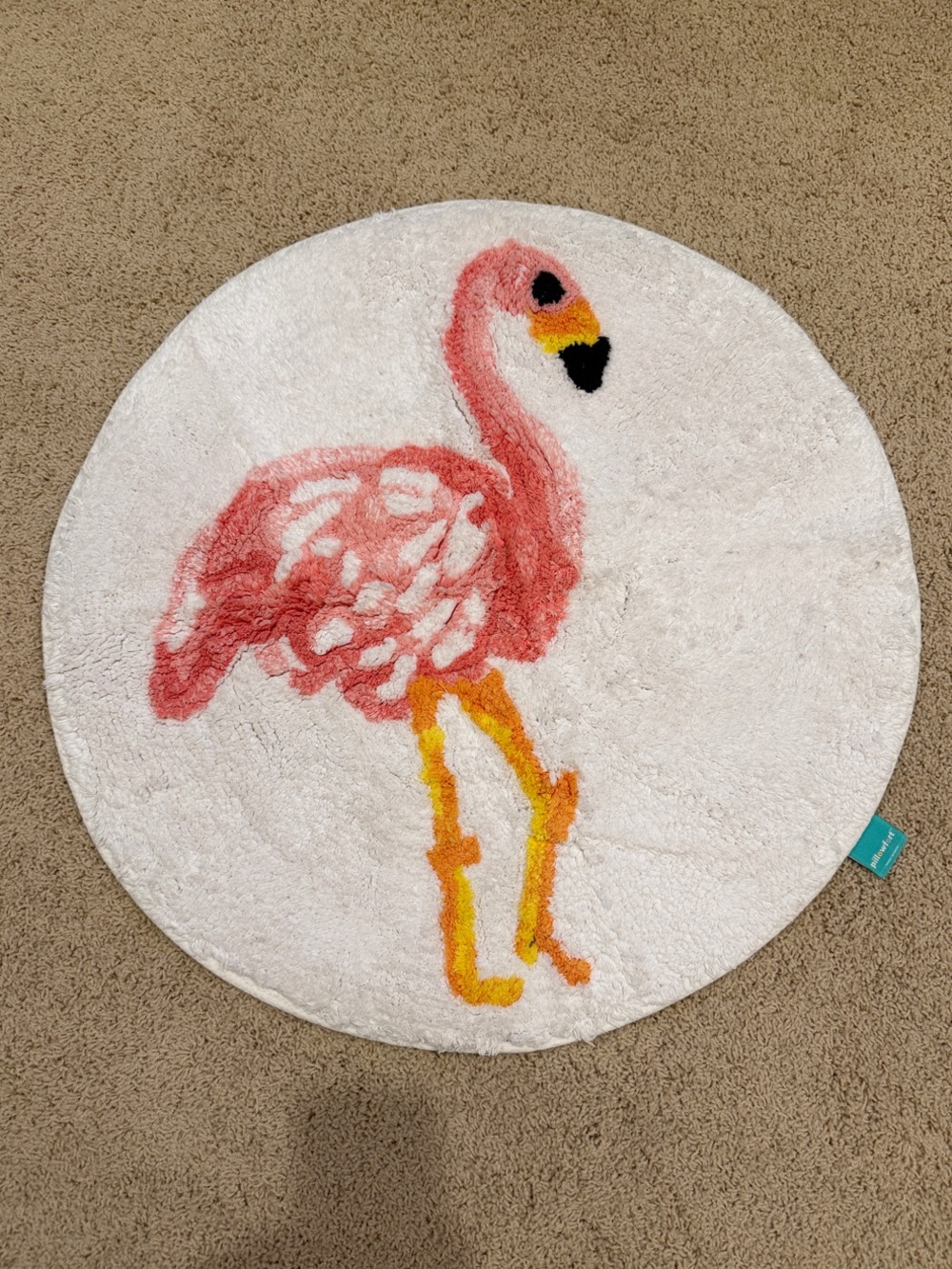 Round Flamingo Bath Mat in Pink, Yellow & White